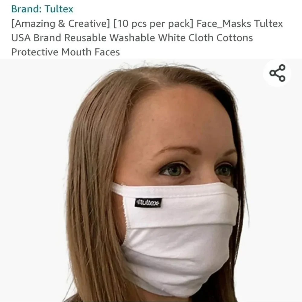Pack of (10) Tultex Soft Cotton Face Cover Mask - NWOT